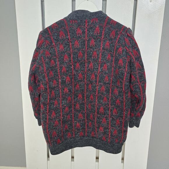 New Wang Kong VTG Rose Floral Grey Red Woman Cardigan Jacket Large Grannycore - Picture 2 of 9